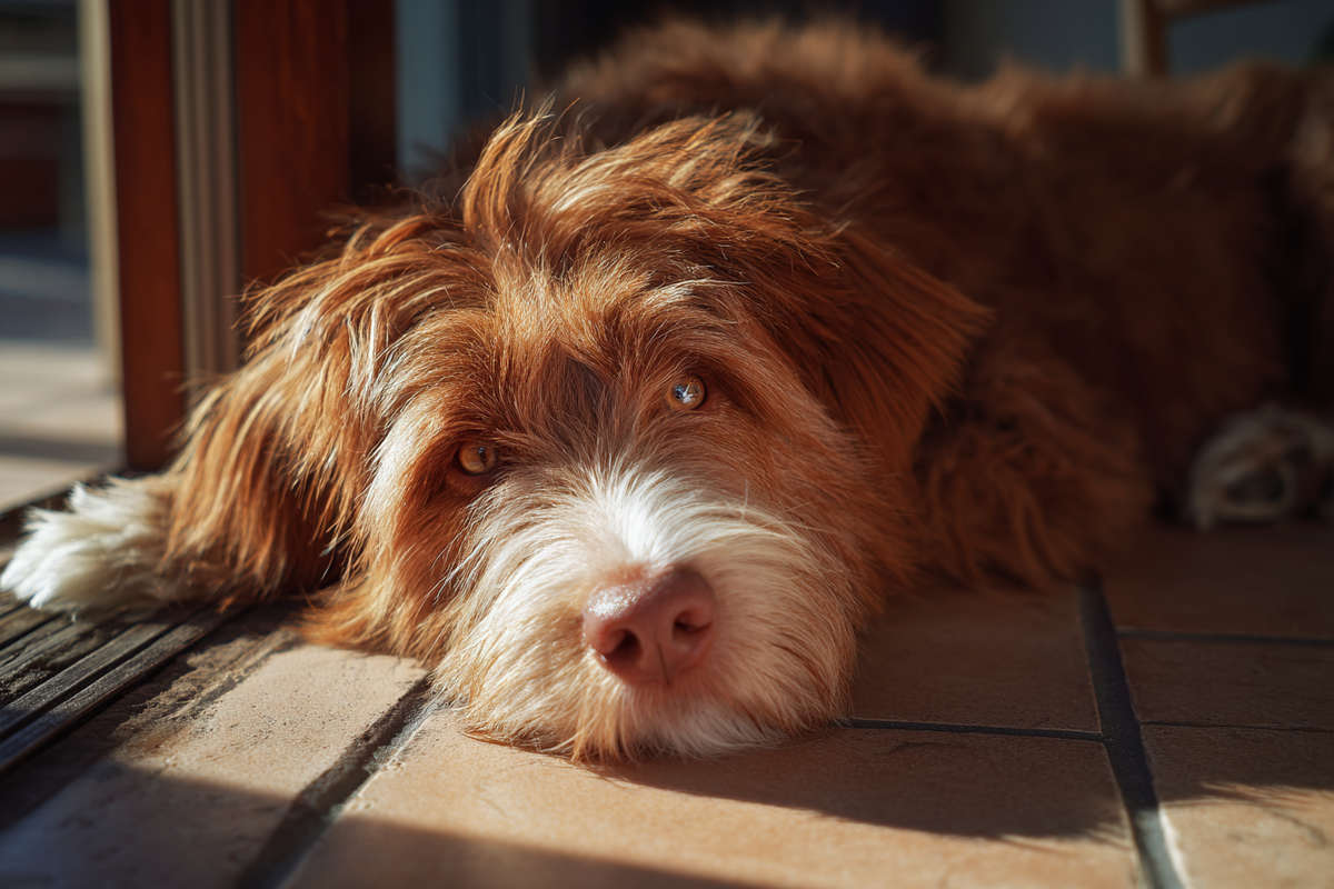 Cachorro de Australian Cobberdog mirando a la cámara con atención